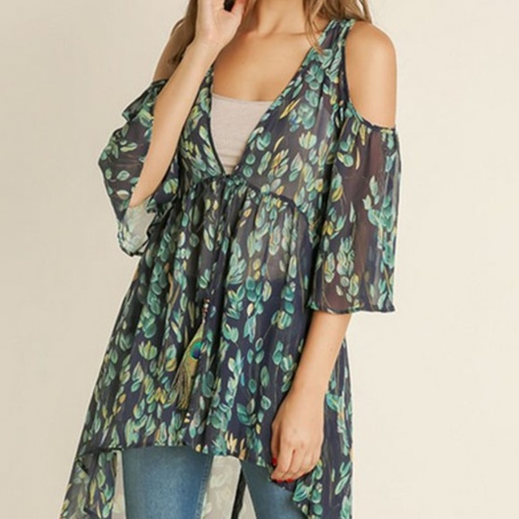Floral Cold Shoulder Sheer Duster - Picture 2 of 7